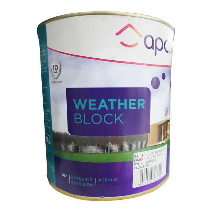 Apco Weatherblock Semi Gloss Acrylic White 4L
