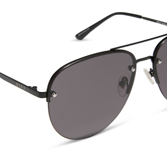 diff eyewear brooklyn aviator sunglasses with a black metal frame and grey lenses detailed view