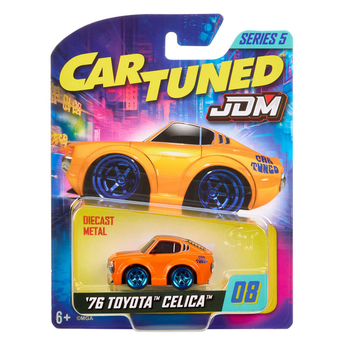 Cartuned JDM toy car packaging with '76 Toyota Celica model