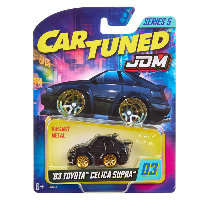 Cartuned JDM toy car packaging with '83 Toyota Celica Supra model