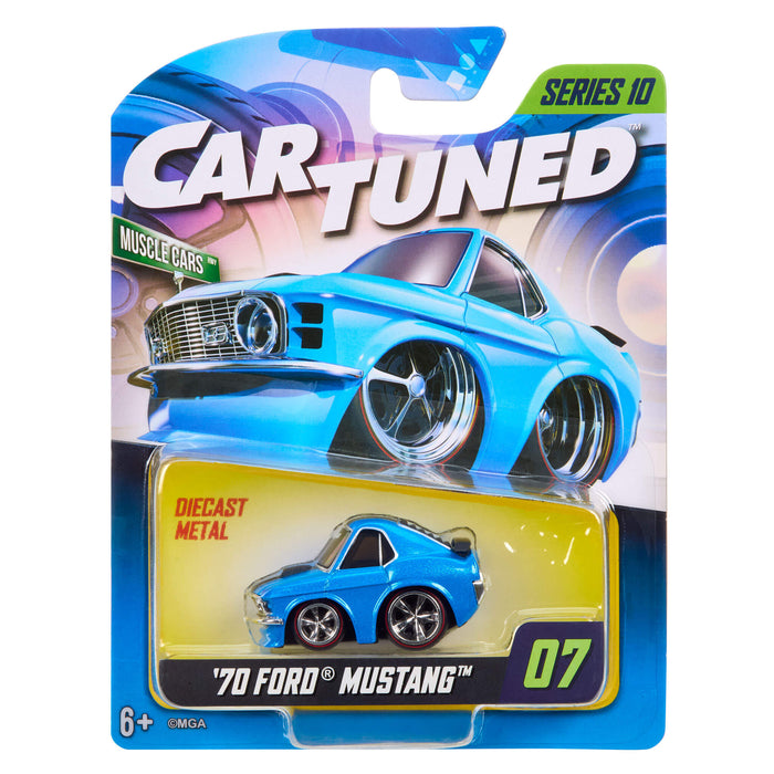 CarTuned Mainline Series Ten - 1970 Ford Mustang in color Blue, in packaging on white background