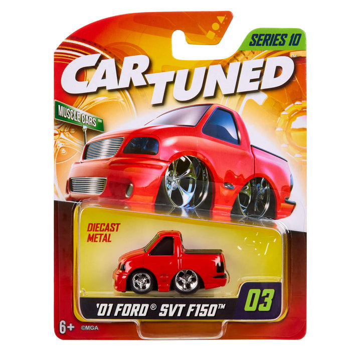 CarTuned Mainline Series Ten - 2001 Ford SVT F150 Lightning in color red, in packaging on white background