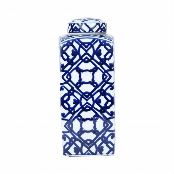 Cube rectangulaire Karaca Home Bleu Blanc, 37 cm