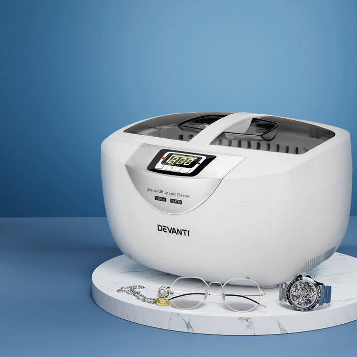 Devanti 2500ml Ultrasonic Cleaner Heater Jewellery Glasses Cleaning Machine 70W - Devanti