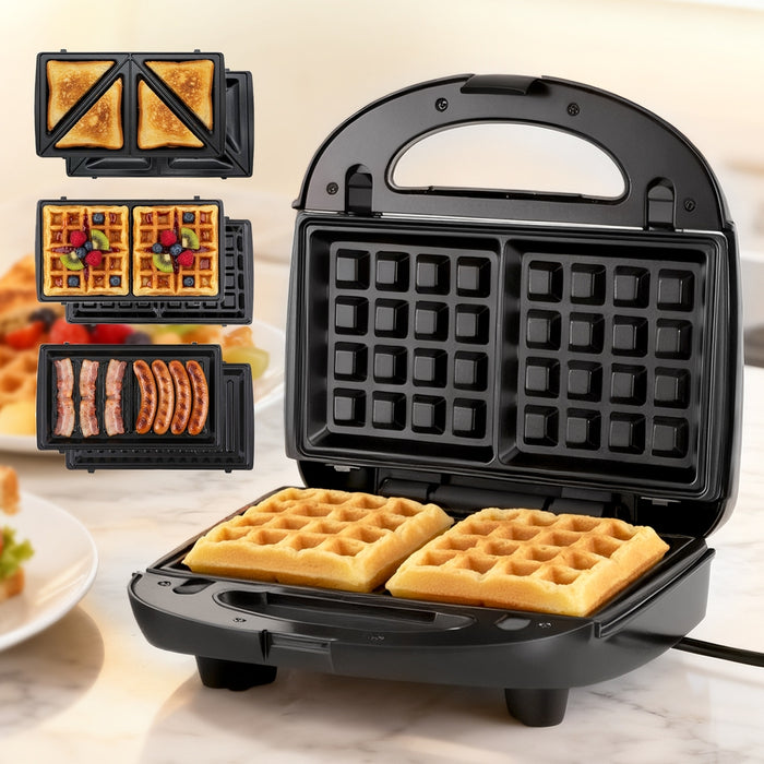 Devanti 3-in-1 Sandwich Press Waffle Maker Panini Press Grill 850W - Devanti