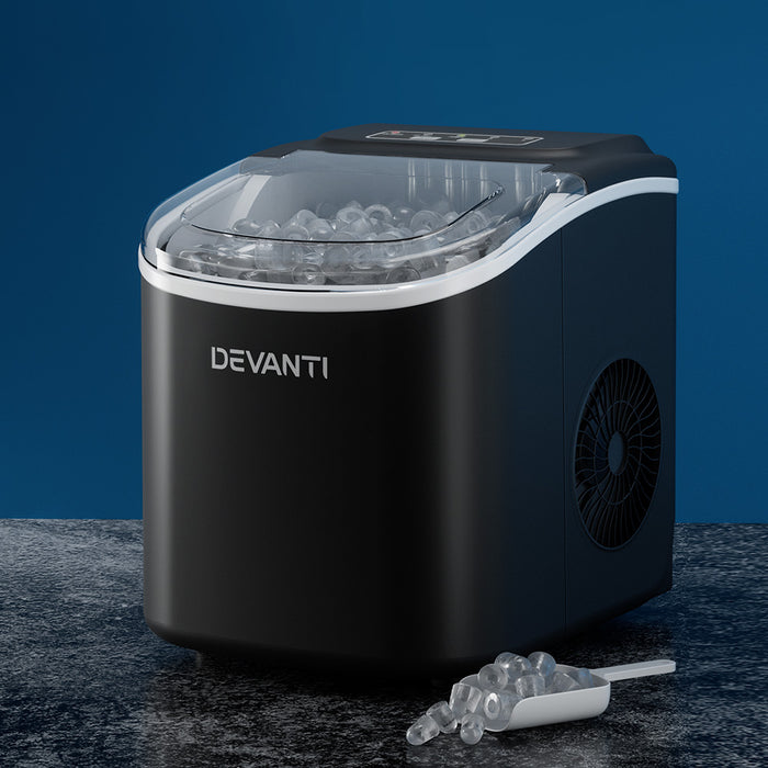 Devanti Portable Ice Maker Machine Ice Cube Tray 12kg Bar Countertop Black - Devanti