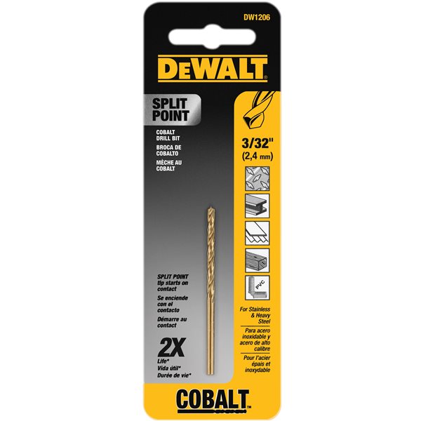 DEWALT 3/32-Inch Split Point Industrial Cobalt Drill Bit - DWA1206