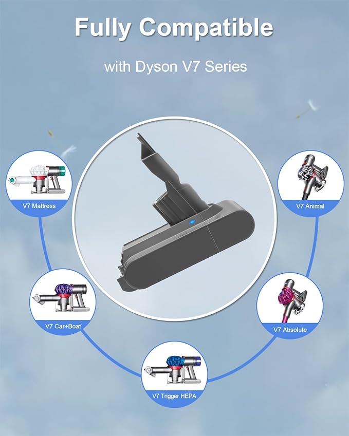 Dyson V7 | SV11 Battery Compatible | 6000mAh High Capacity Extra 21.6 V | 968670-02 | SV11 | V7 | 6000mAh