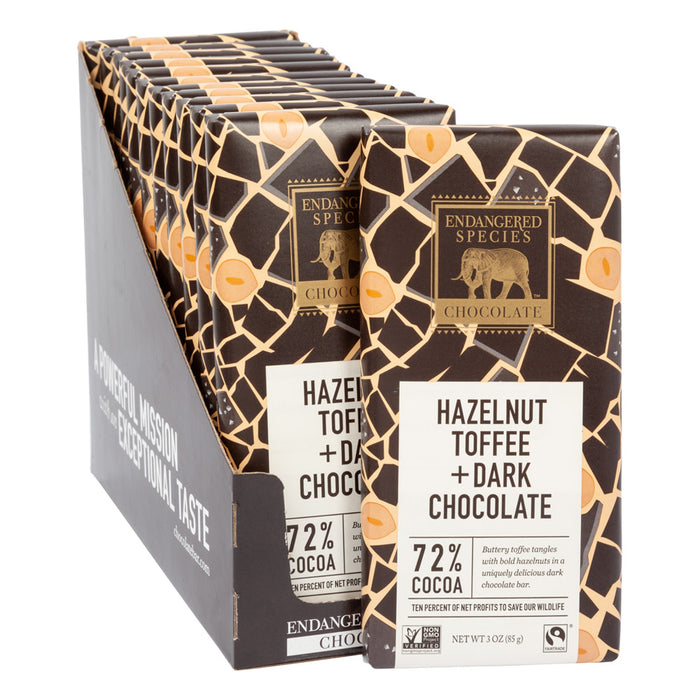 Endangered Species With Hazelnut Toffee Dark Chocolate 3oz Bar - 12ct