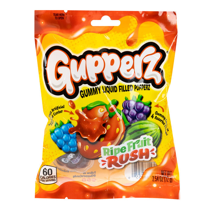 Gupperz Ripe Fruit Rush Liquid Filled Gummy Candy Peg Bag - 12 Count