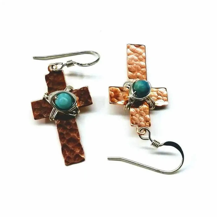 AMD1010Hammered Copper Cross Earrings with Turquoise - Handmade MontanaJewelryEarrings$ 47.00Alexa Martha Designs