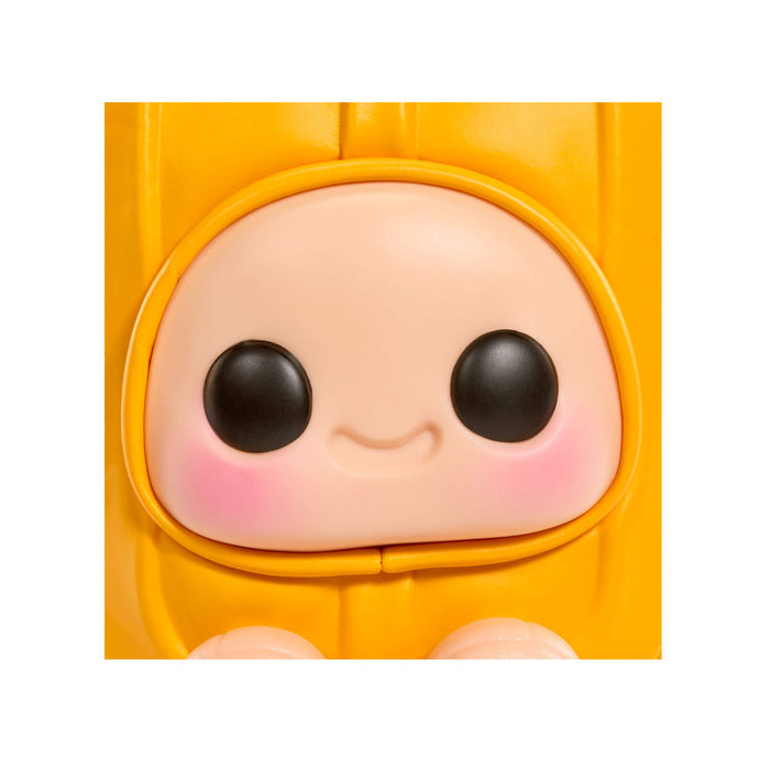 Close-up of a cartoon character with black eyes on a white background