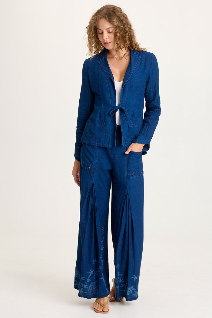 XCVI Jerona Printed Indigo Pleated Wide Leg
