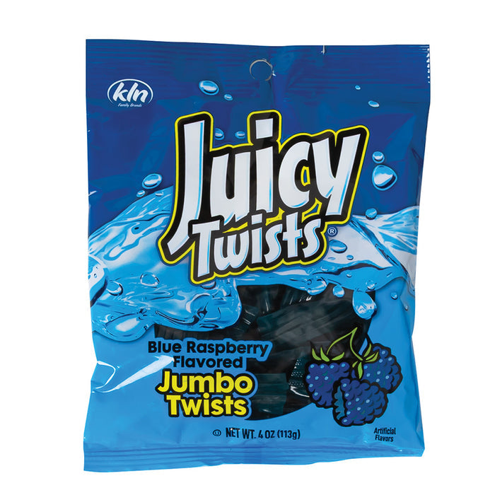 Juicy Twists Blue Raspberry Jumbo Twists Gummy Candy Peg Bag - 12 Count