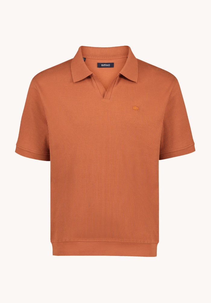 Buffalo Men Tops Brown Knit Knit Short Sleeve Textured Knit Open Collar