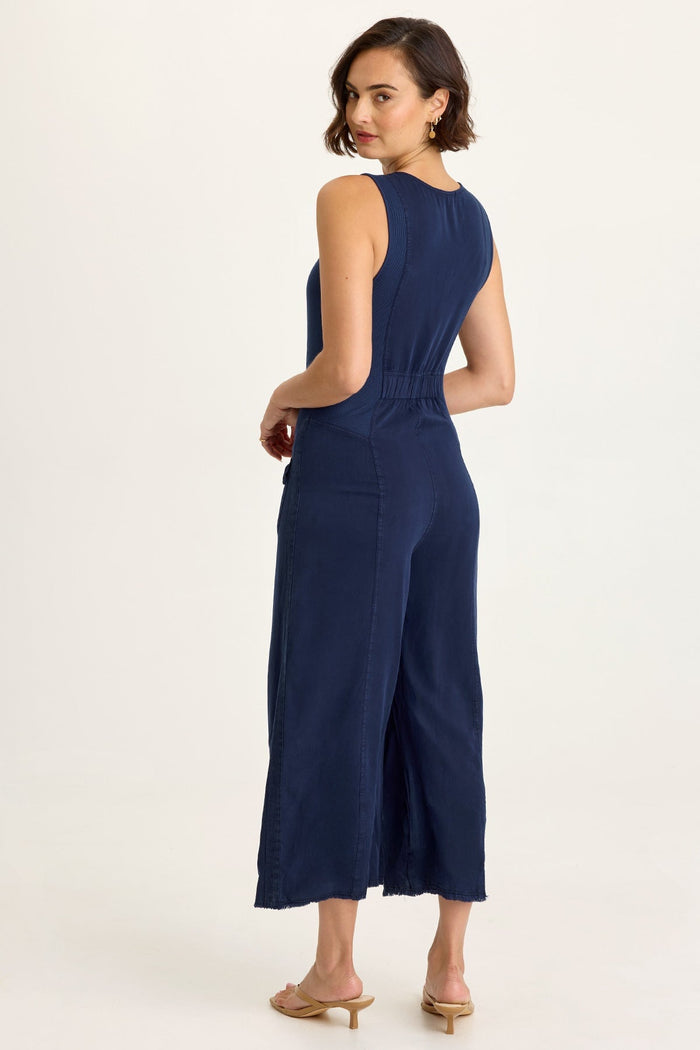 Wearables Linette Twill Zip-Up V-Neck Jumpsuit