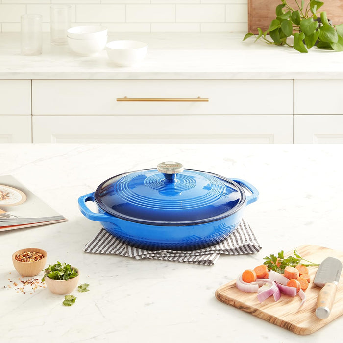 Lodge EC3CC33 Enameled Cast Iron Covered Casserole 3.6 Quart Blue