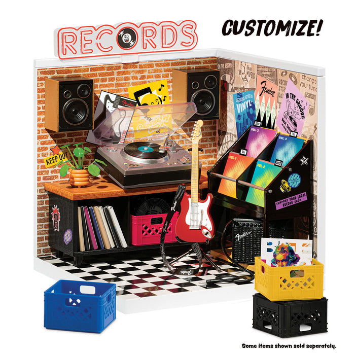 Record shop with "Customize" text on a white background