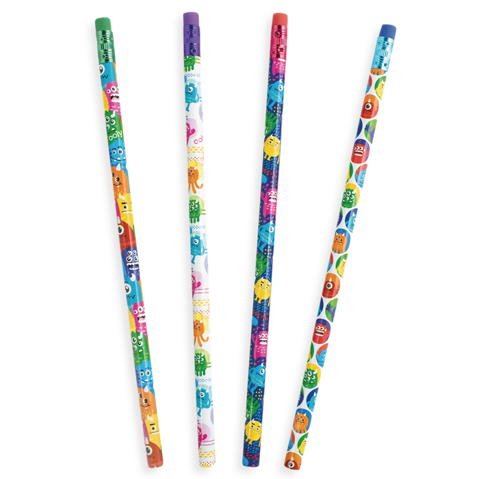 Monster Graphite Pencils - Set of 12 four pencils with erasers