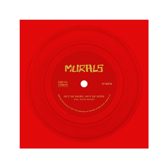 Red 7 inch Flexi. Yellow text in top center that says MURALS. Smaller yellow text in bottom center that says OUT OF SIGHT, OUT OF SPINE.