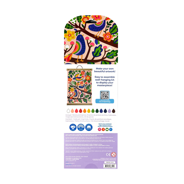 Back of packaging of OOLY Paintology Paint-By-Number Canvas Kit - Blue Birds