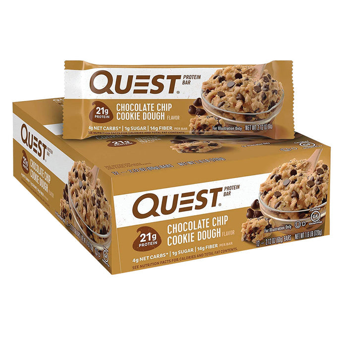 Quest Chocolate Chip Cookie Dough Protein Bar 2.1 OZ - 12 Count