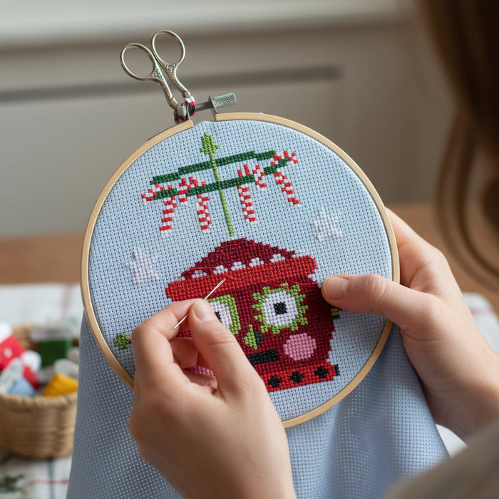 Red Christmas Robot Counted Cross Stitch Leaflet