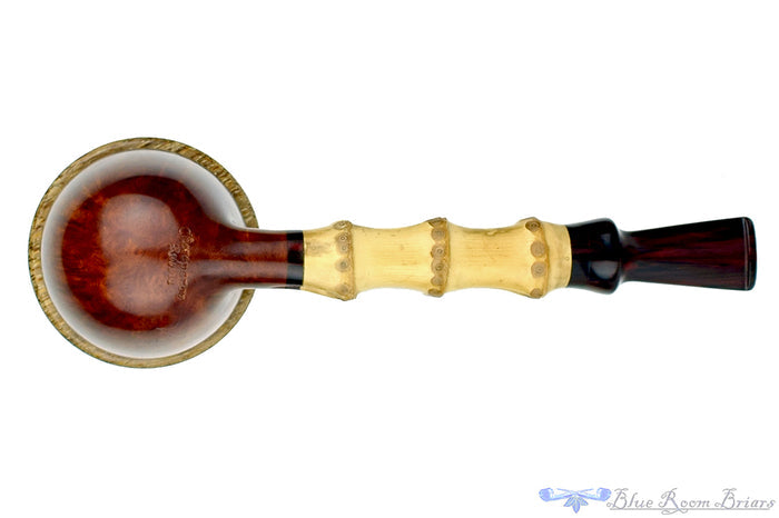 Blue Room Briars is proud to present this Sergey Cherepanov Pipe 1/8 Bent Bamboo Briar Calabash with Brindle