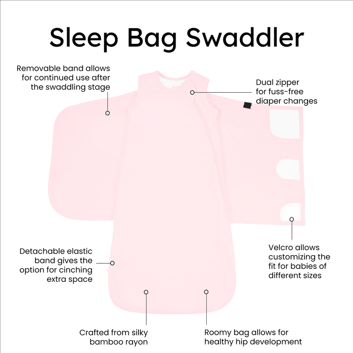 Kyte Baby Sleep Bag Swaddler in Sakura with benefits listed