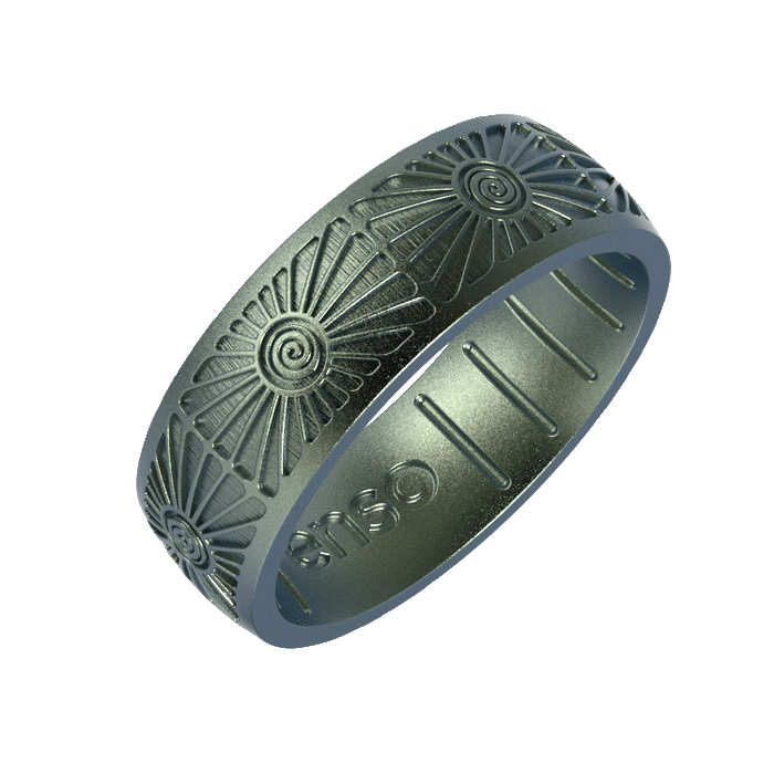 Etched Signature Silicone Ring - Sunburst Spiral - Volcanic Ash