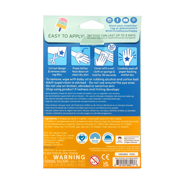 OOLY Tattoo-Palooza x Suzy Ultman: Temporary Tattoos Mini Pack - Ice Cream Party packaging back