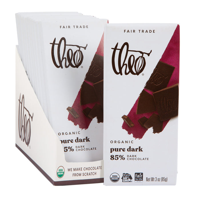 Theo Chocolates 85% Dark Chocolate Candy Bars - 12 Count