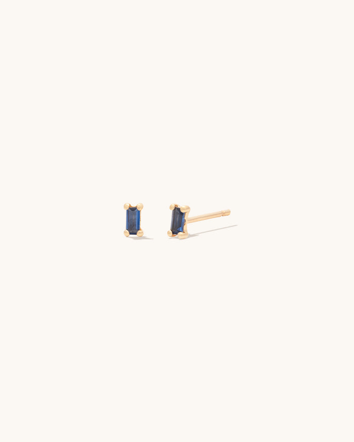 Tiny Blue Sapphire Baguette Studs