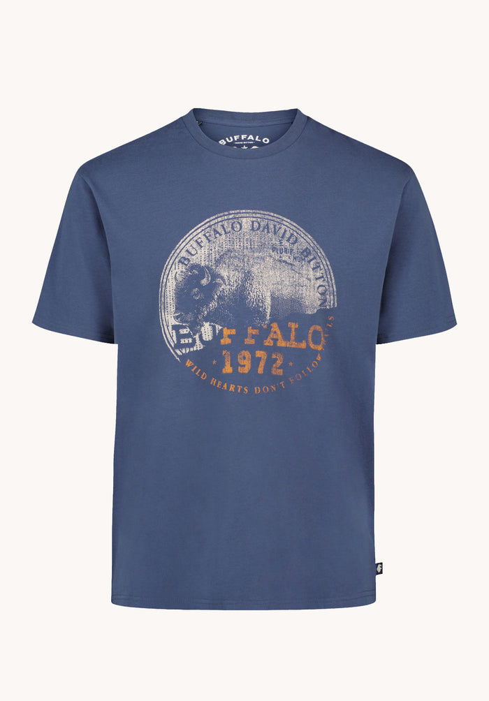 Buffalo Men T-Shirts Navy Knit Tees Short Sleeve Distressed Detailing