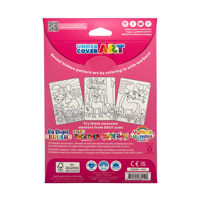 OOLY Undercover Art Hidden Pattern Coloring Activity Art Cards - Unicorn Friends back of packaging