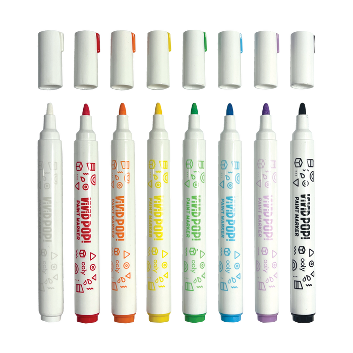 Row of uncapped markers from OOLY Vivid Pop! Water Based Paint Markers - Set of 8