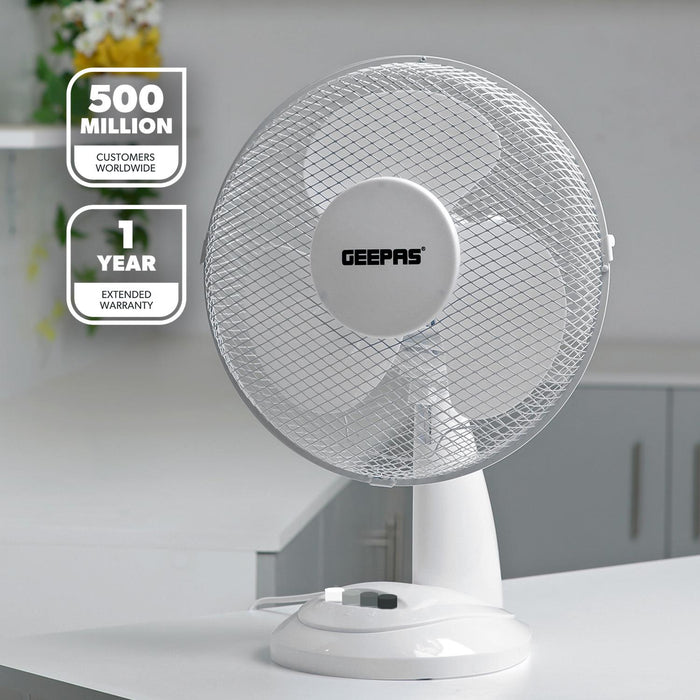 12" White Electric Table Fan With 3-Speed and Oscillation