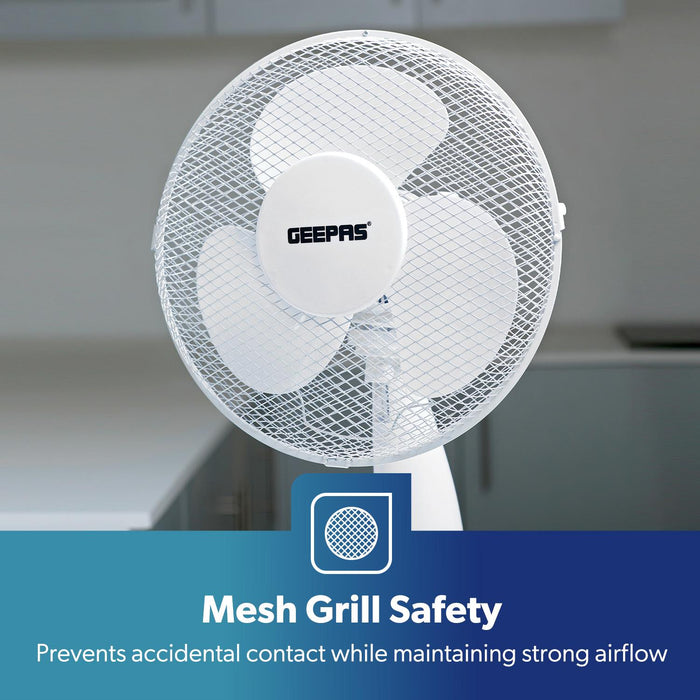 12" White Electric Table Fan With 3-Speed and Oscillation