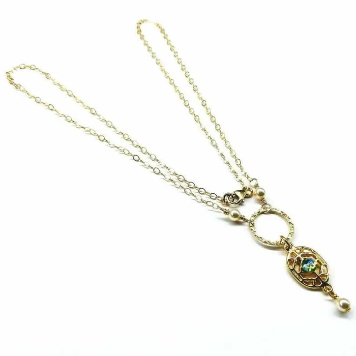 14 K Gold-Filled Hammered Open Circle Filigree Necklace featuring delicate chains and intricate design.