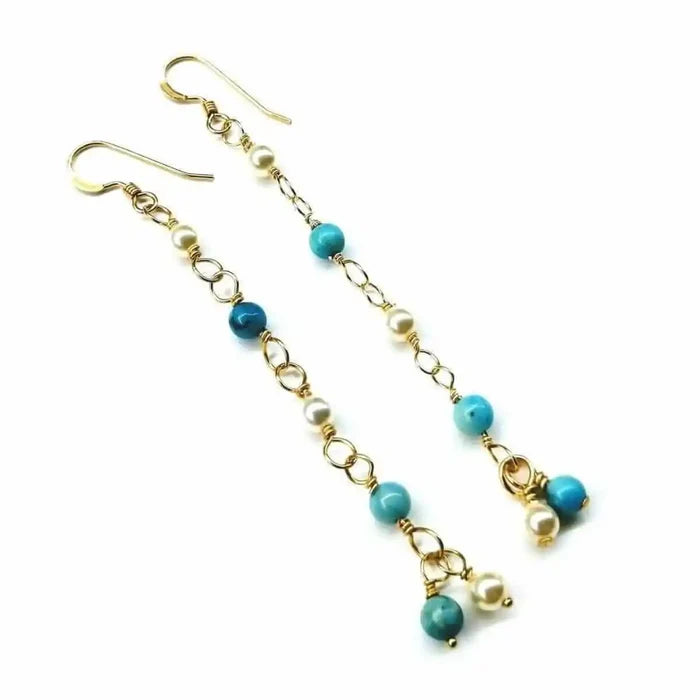 AMD105914 KT Gold Filled Long Dangle Turquoise and Pearl Earrings JewelryEarrings$ 45.00Alexa Martha Designs