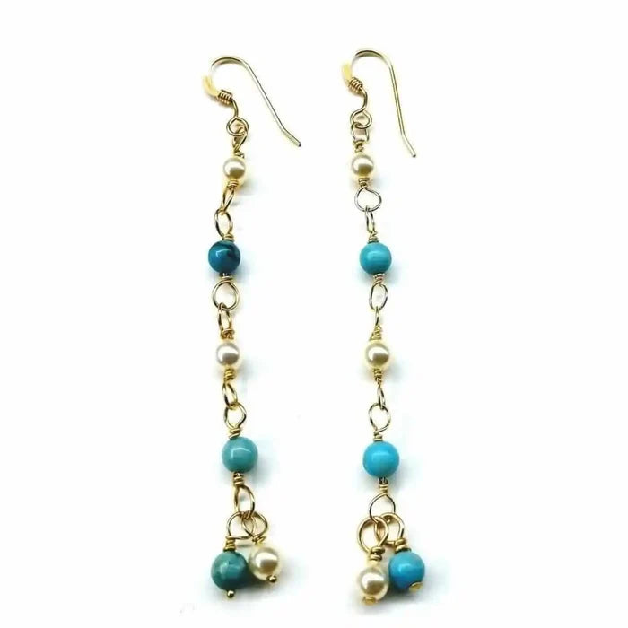 AMD105914 KT Gold Filled Long Dangle Turquoise and Pearl Earrings JewelryEarrings$ 45.00Alexa Martha Designs