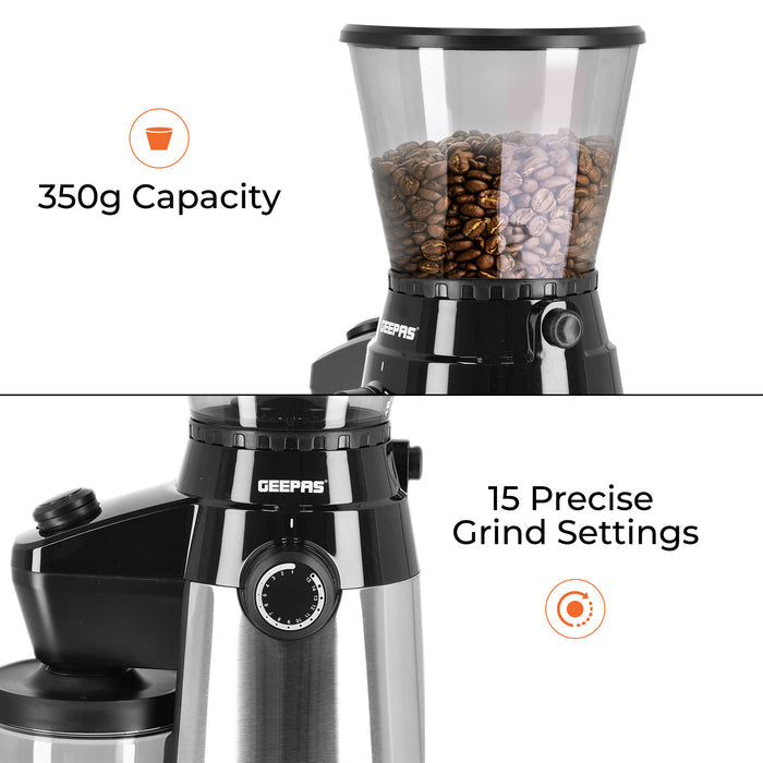 15 Fine Grind Setting Conical Burr Coffee Bean Grinder