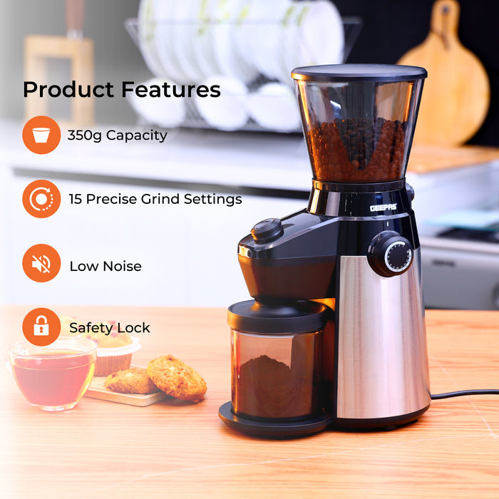 15 Fine Grind Setting Conical Burr Coffee Bean Grinder