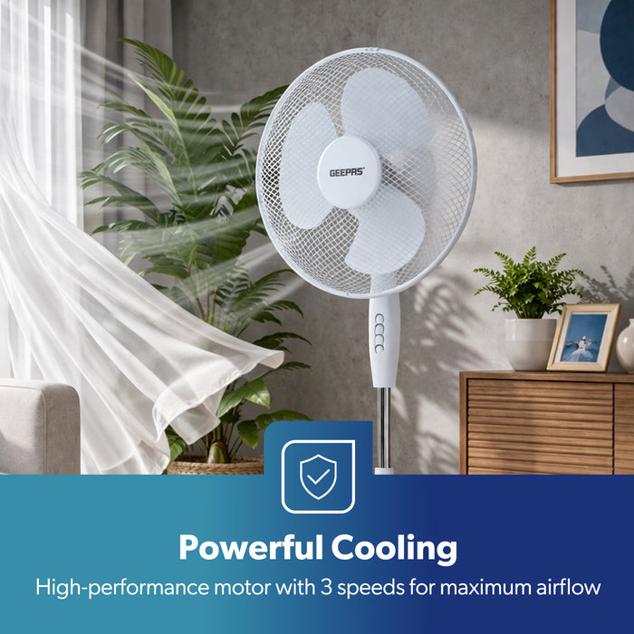 16 Inch White Oscillating Electric Pedestal Fan