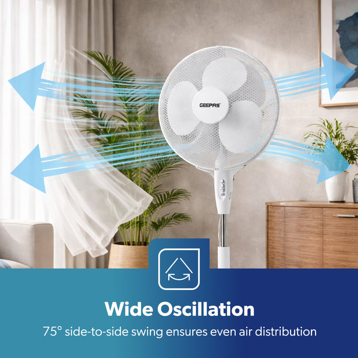 16 Inch White Oscillating Electric Pedestal Fan
