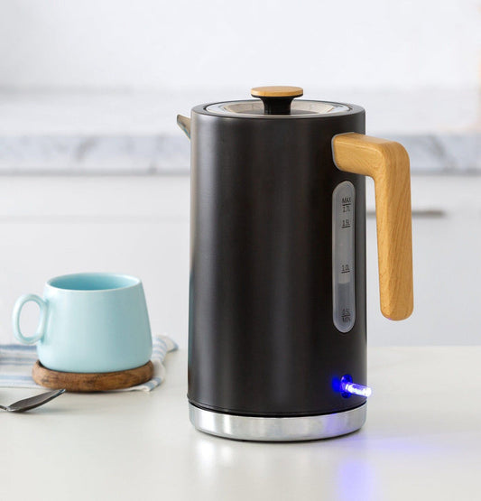1.7L Kitchen Kettle in Black w/ Wood Accents-#product_category#-Home Living Store