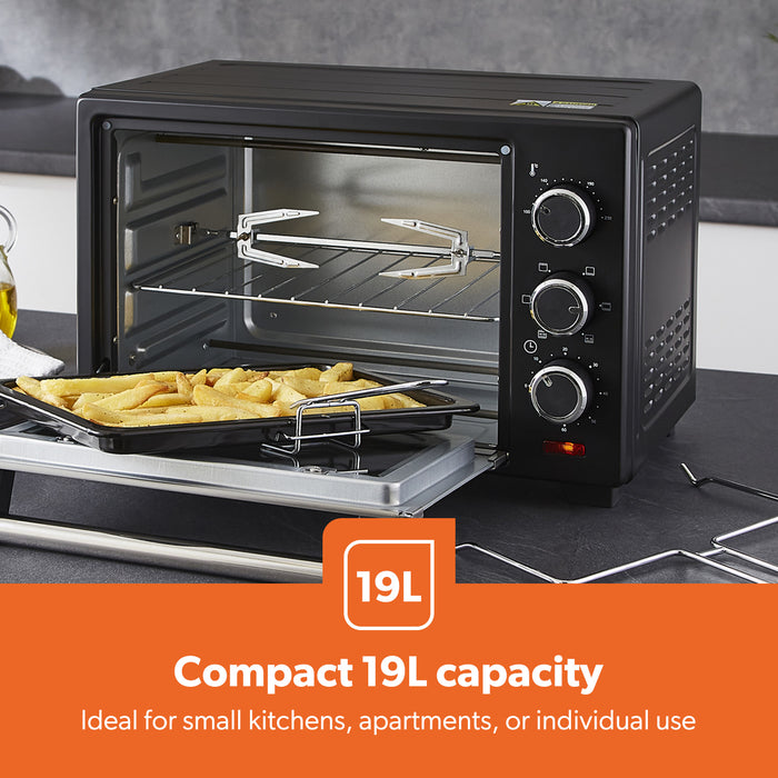 19L Compact Electric Oven With Rotisserie, Bake, Roast & Grill 1280W