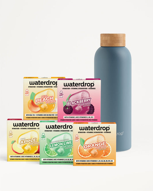 30 Days Starter Set Thermo Steel with five flavored hydration cubes.