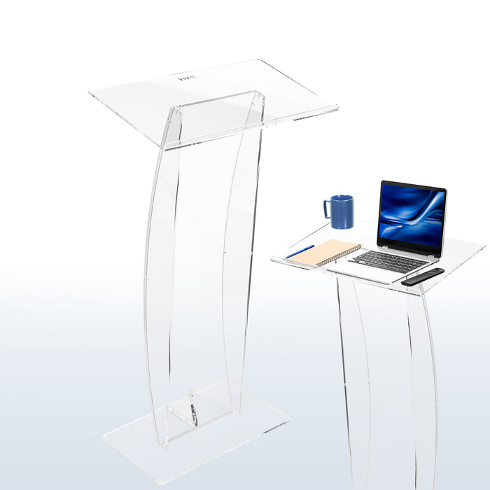 Acrylic Podium Stand, Sleek Transparent Professional Presentation Lectern with 27 inch Reading Surface Platform