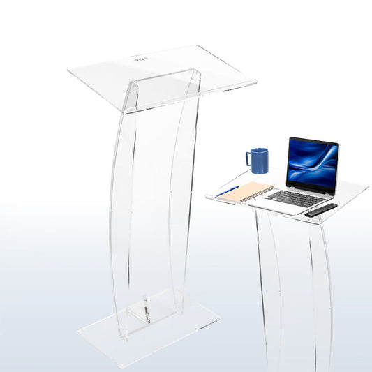 Acrylic Podium Stand, Sleek Transparent Professional Presentation Lectern with 27 inch Reading Surface Platform